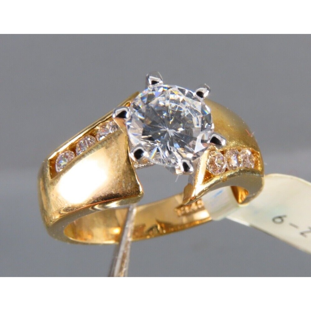 Vtg Nos New RS COVENANT 18K GE Yellow Gold Plate CZ COCKTAIL WEDDING RING sz 9